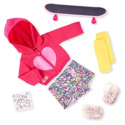 ENSEMBLE VÊTEMENTS OG DE LUXE - VESTE ET JUPE-SHORT POUR POUPÉE (SKATE INTO FUN) 46 CM (18